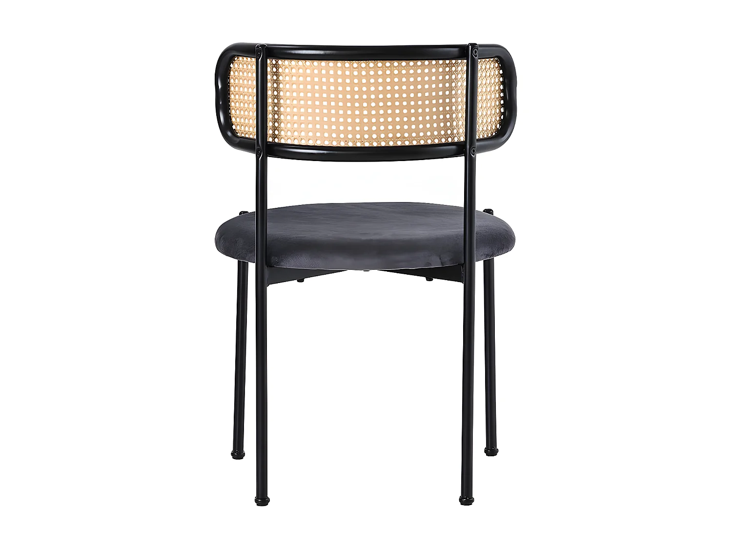 Lot de 4 Chaises en velours et rotin - pieds en métal - Gris