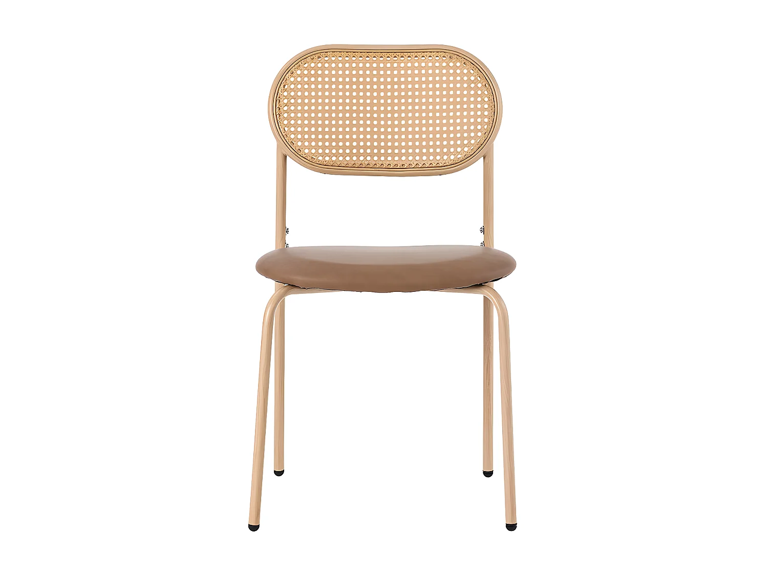 Lot de 4 Chaises en similicuir et rotin - pieds en métal - Marron