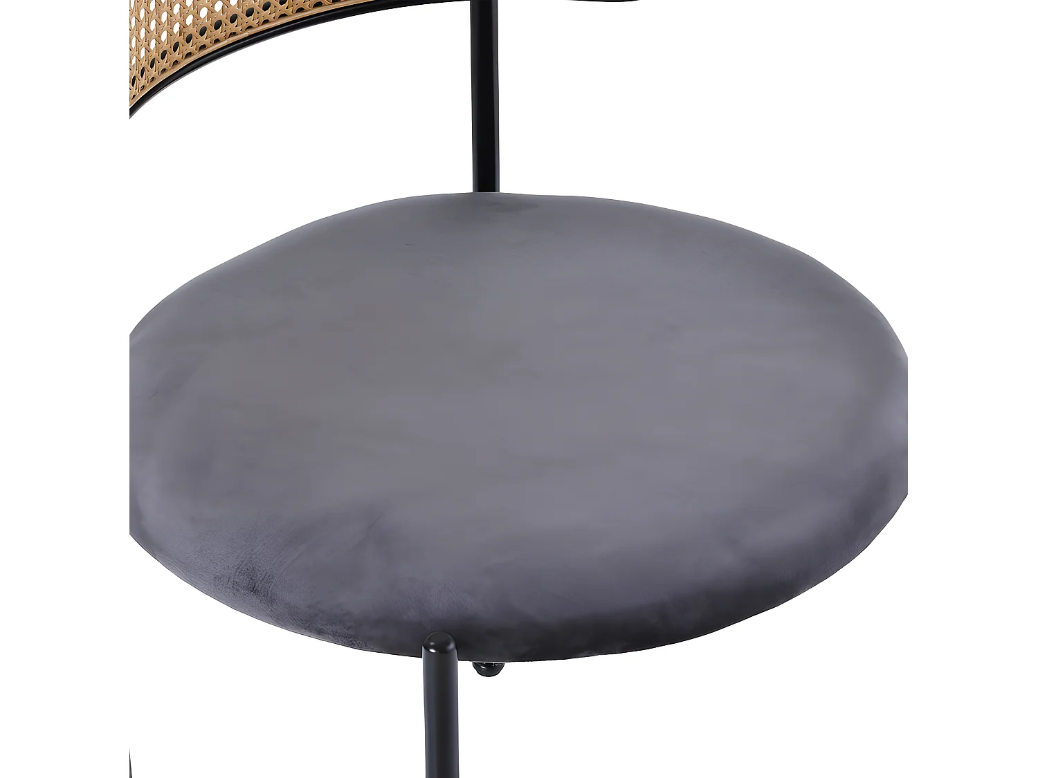 Set mit 2 Stühlen mit Metallbeinen – Rückenlehne aus Rattan – Samtkissen – Grau