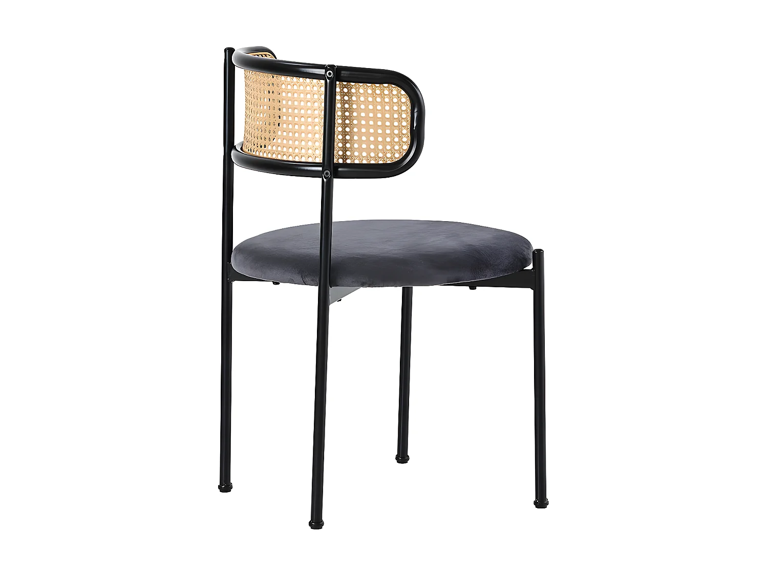 Set mit 2 Stühlen mit Metallbeinen – Rückenlehne aus Rattan – Samtkissen – Grau