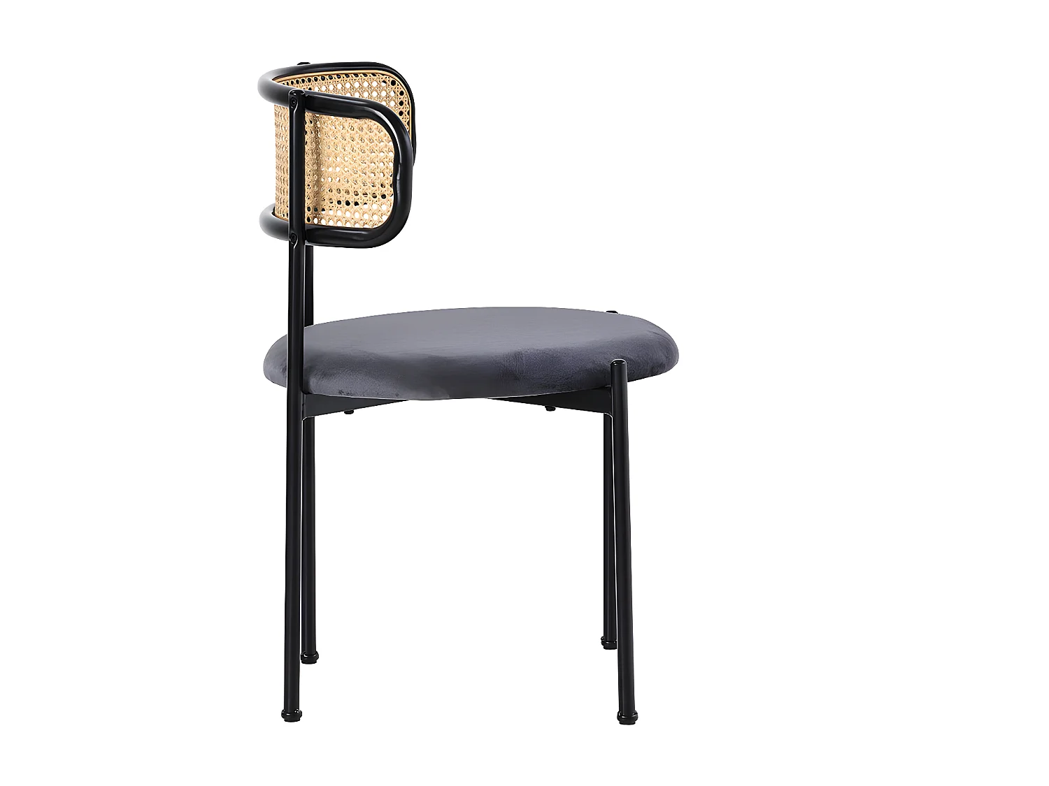 Lot de 2 Chaises en velours et rotin - pieds en métal - Gris