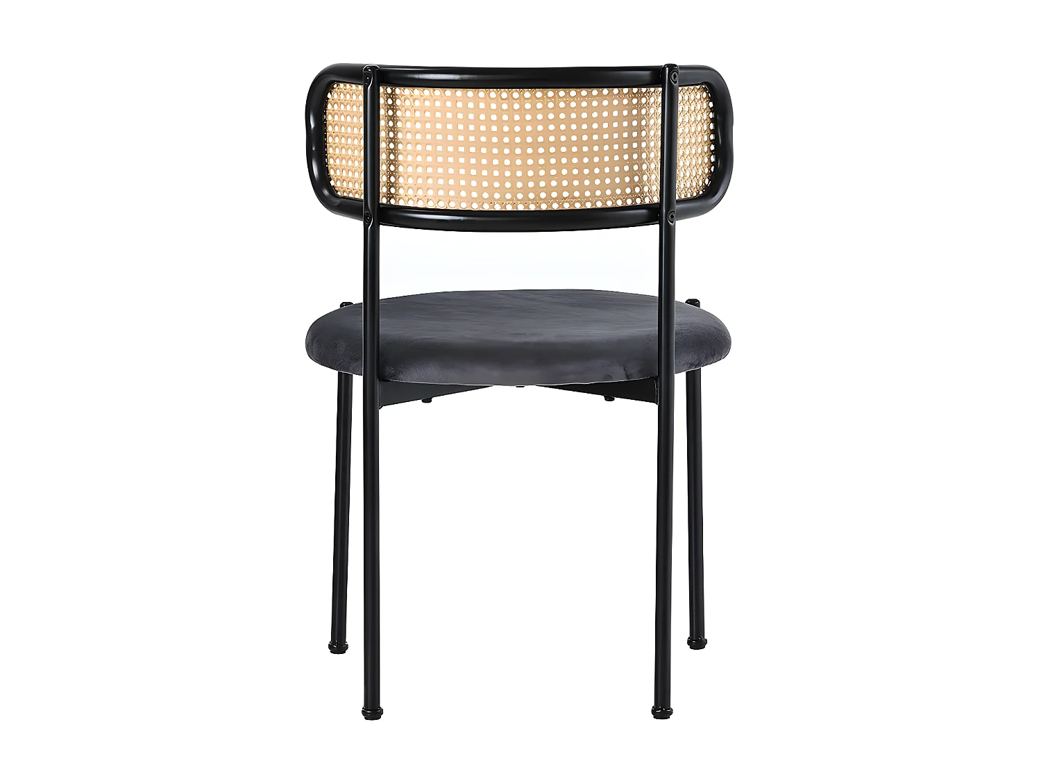 Lot de 2 Chaises en velours et rotin - pieds en métal - Gris