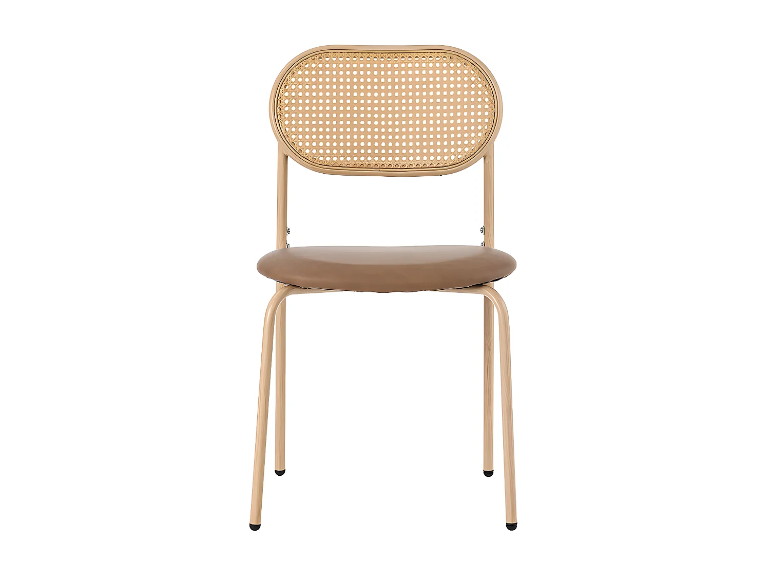 Lot de 2 Chaises en similicuir et rotin - pieds en métal - Marron