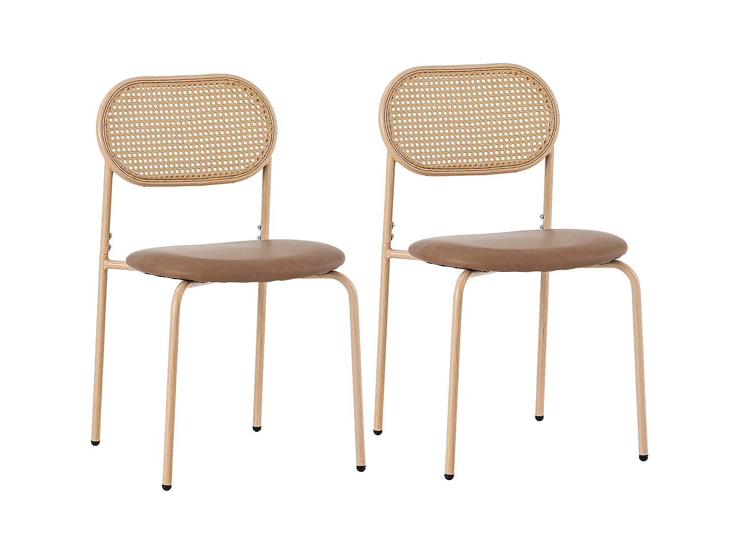Lot de 2 Chaises en similicuir et rotin - pieds en métal - Marron