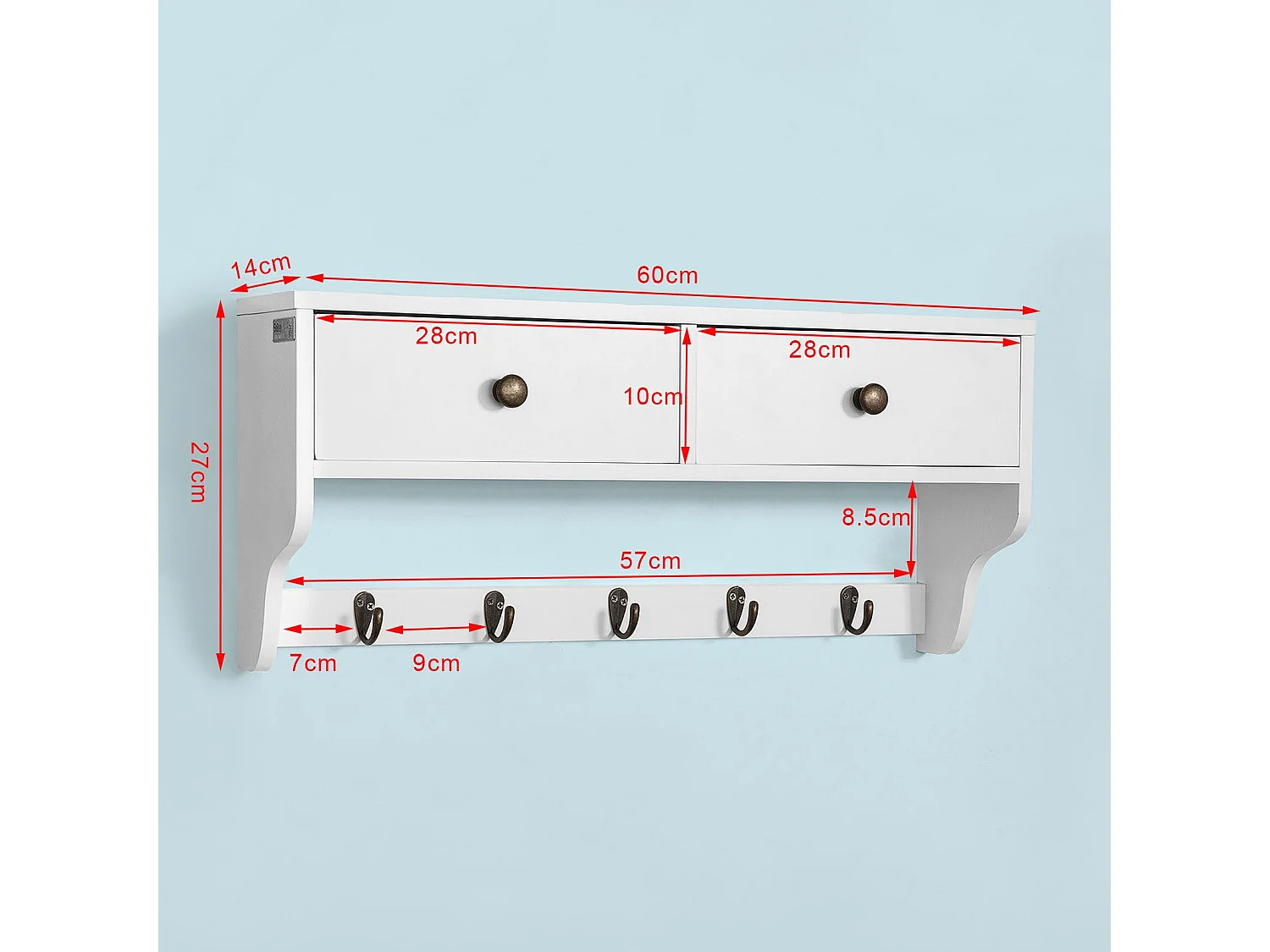 Appendiabiti A Parete Attaccapanni Da Muro Mensole Da Muro Bianco FRG178-W SoBuy