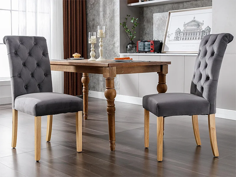 Lot de 2 Chaises en velours avec pieds en chêne - Gris