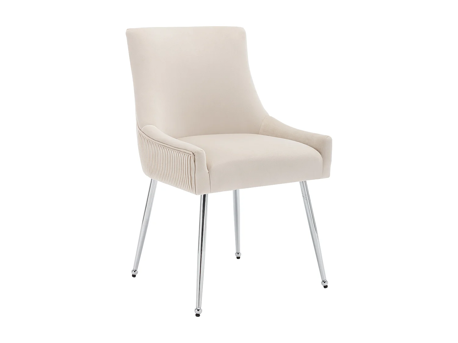 Lot de 2 Chaises rembourrées en velours avec pieds plaqués - Beige & Argenté