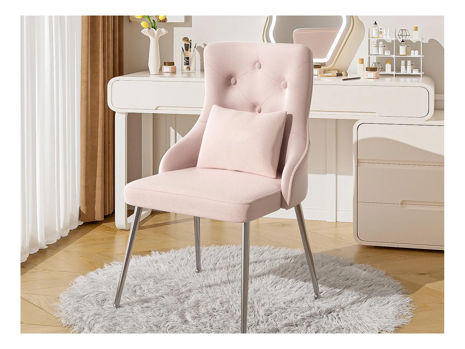 1 Chaise rembourrée en velours avec un coussin - Rose