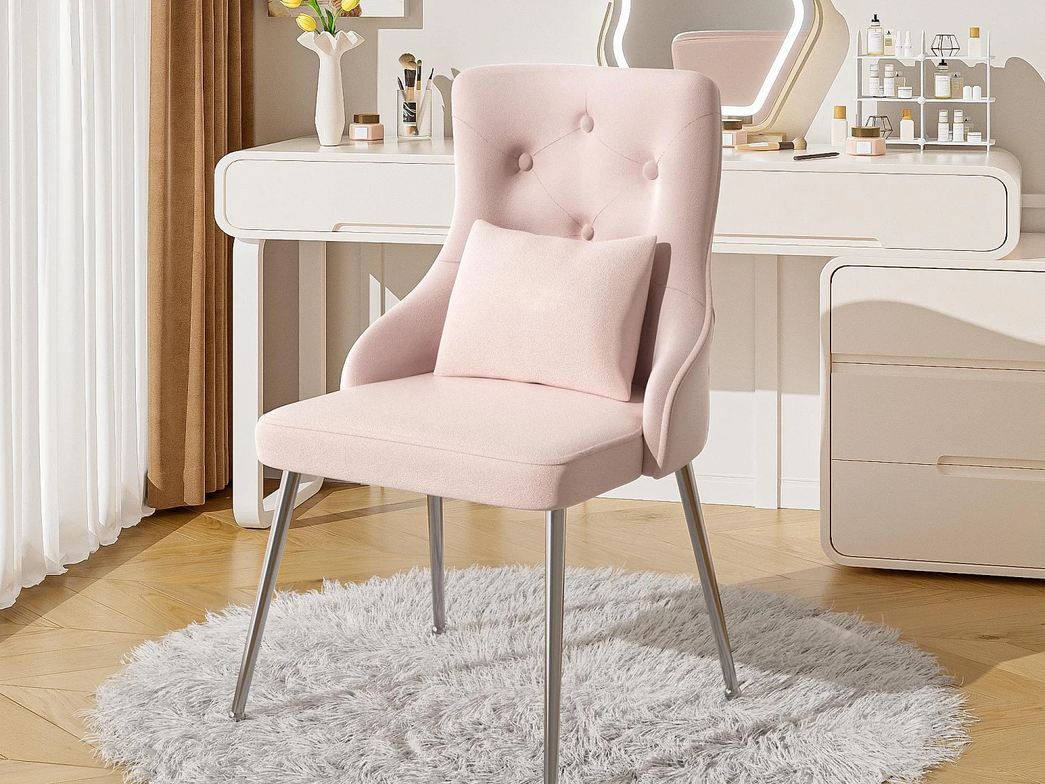 1 Chaise rembourrée en velours avec un coussin - Rose
