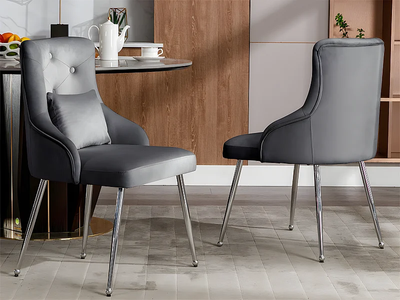 Lot de 2 Chaises rembourrées en velours avec coussin - Gris