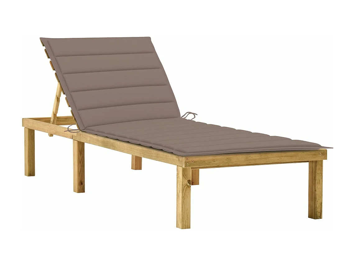 Espreguiçadeira espreguiçadeira espreguiçadeira jardim cama terraço móveis de exterior com almofada cinza madeira de pinho impregnada 02_0012533