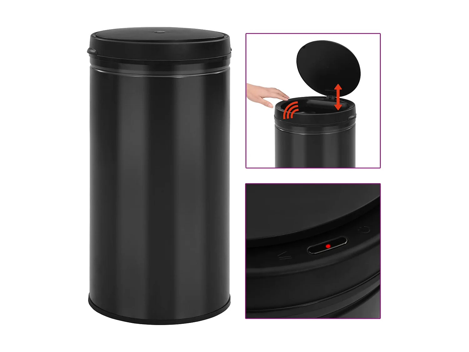 Lixeira com sensor automático 60 litros aço carbono preto 02_0006038