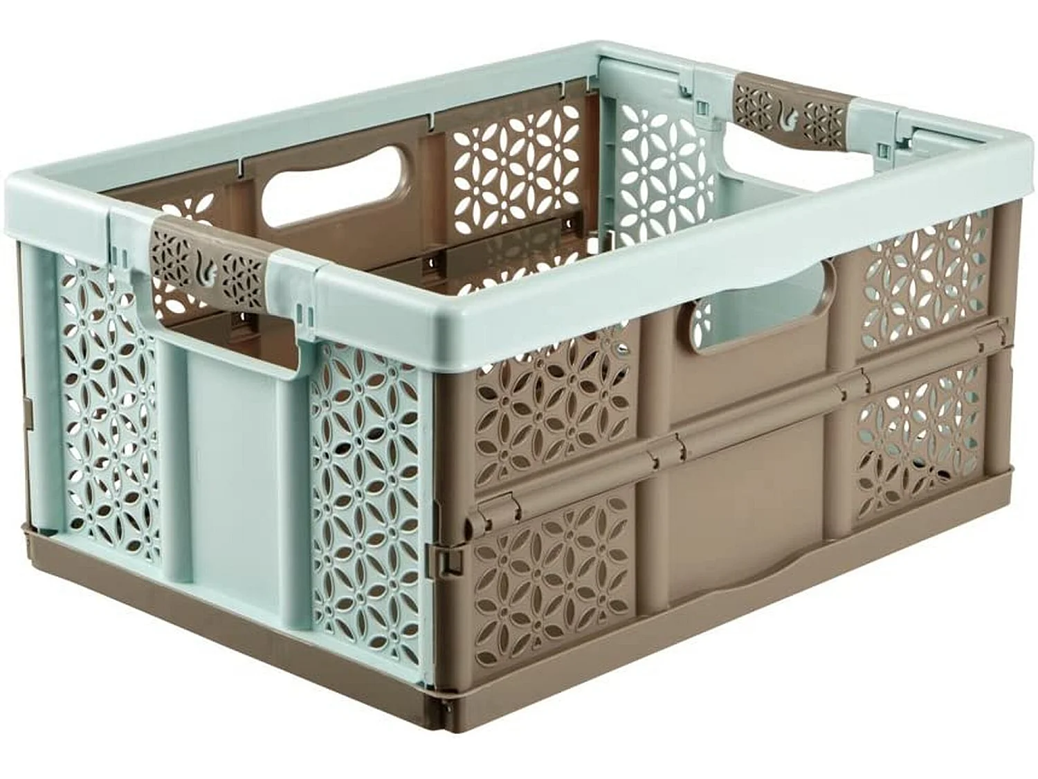 Boîte pliante robuste avec poignées douces, 48x34.5x23,5 cm, 32 L, lecture, bleu et marron