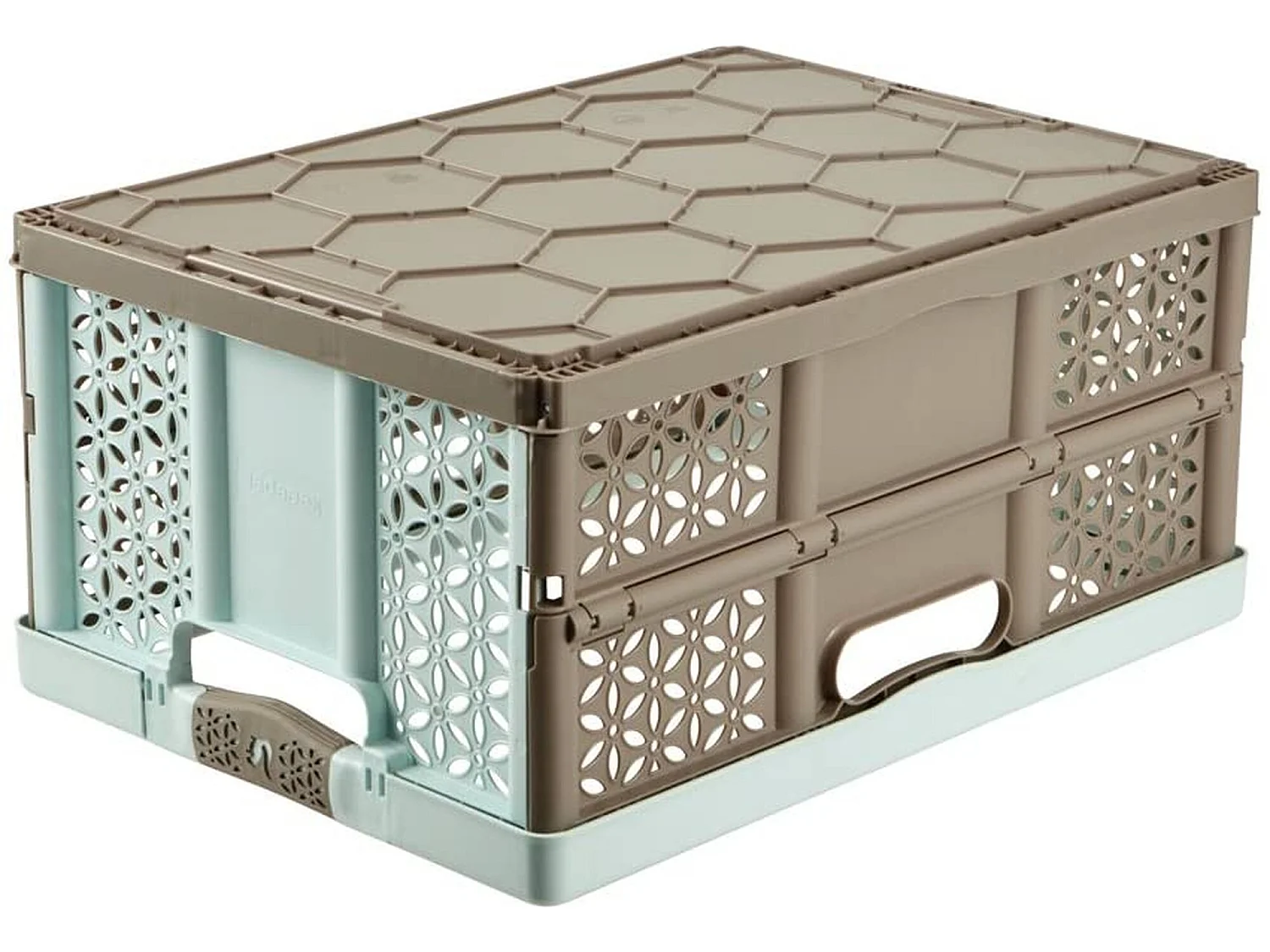 Boîte pliante robuste avec poignées douces, 48x34.5x23,5 cm, 32 L, lecture, bleu et marron