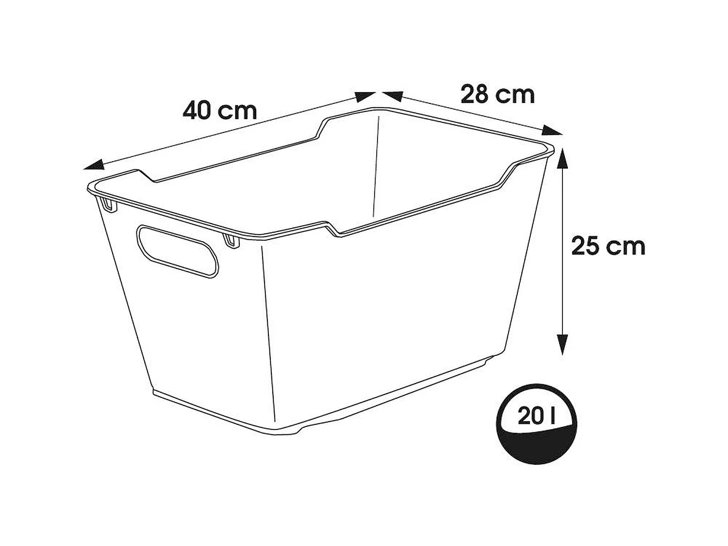 Boîte de rangement, polypropylène, 20 L,  gris en verre, 40x28x25 cm
