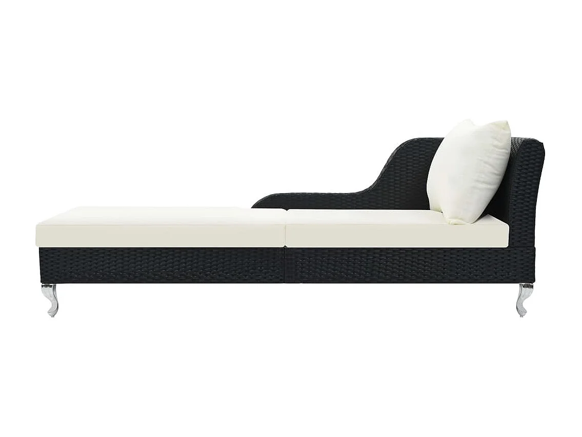 Cadeira de praia para banho de sol, cama de jardim, terraço, móveis de exterior com almofada de resina tecida preta 02_0012530