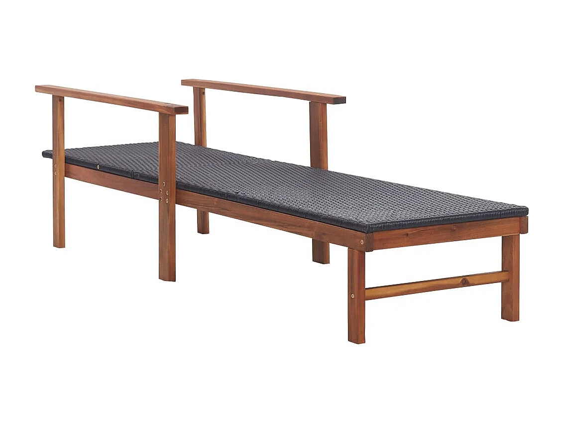 Sdraio sedia a sdraio lettino da giardino prendisole terrazza mobili da esterno resina intrecciata e legno massello di acacia nero 02_0012920