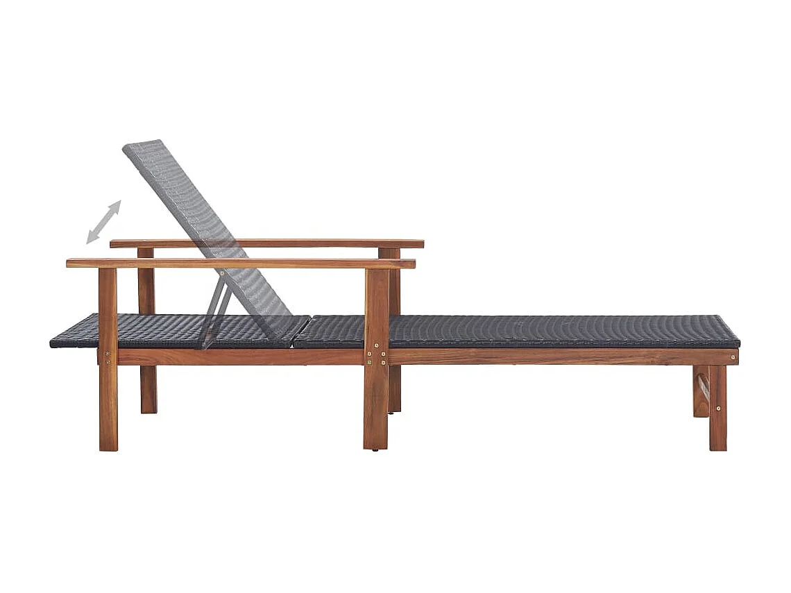 Sdraio sedia a sdraio lettino da giardino prendisole terrazza mobili da esterno resina intrecciata e legno massello di acacia nero 02_0012920