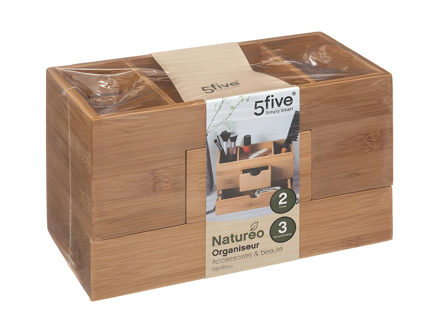 Organiseur de salle de bain Rangement maquillage 2 tiroirs en Bambou