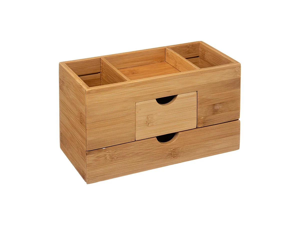 Organiseur de salle de bain Rangement maquillage 2 tiroirs en Bambou