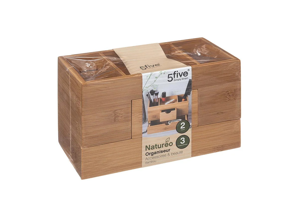 Organiseur de salle de bain Rangement maquillage 2 tiroirs en Bambou
