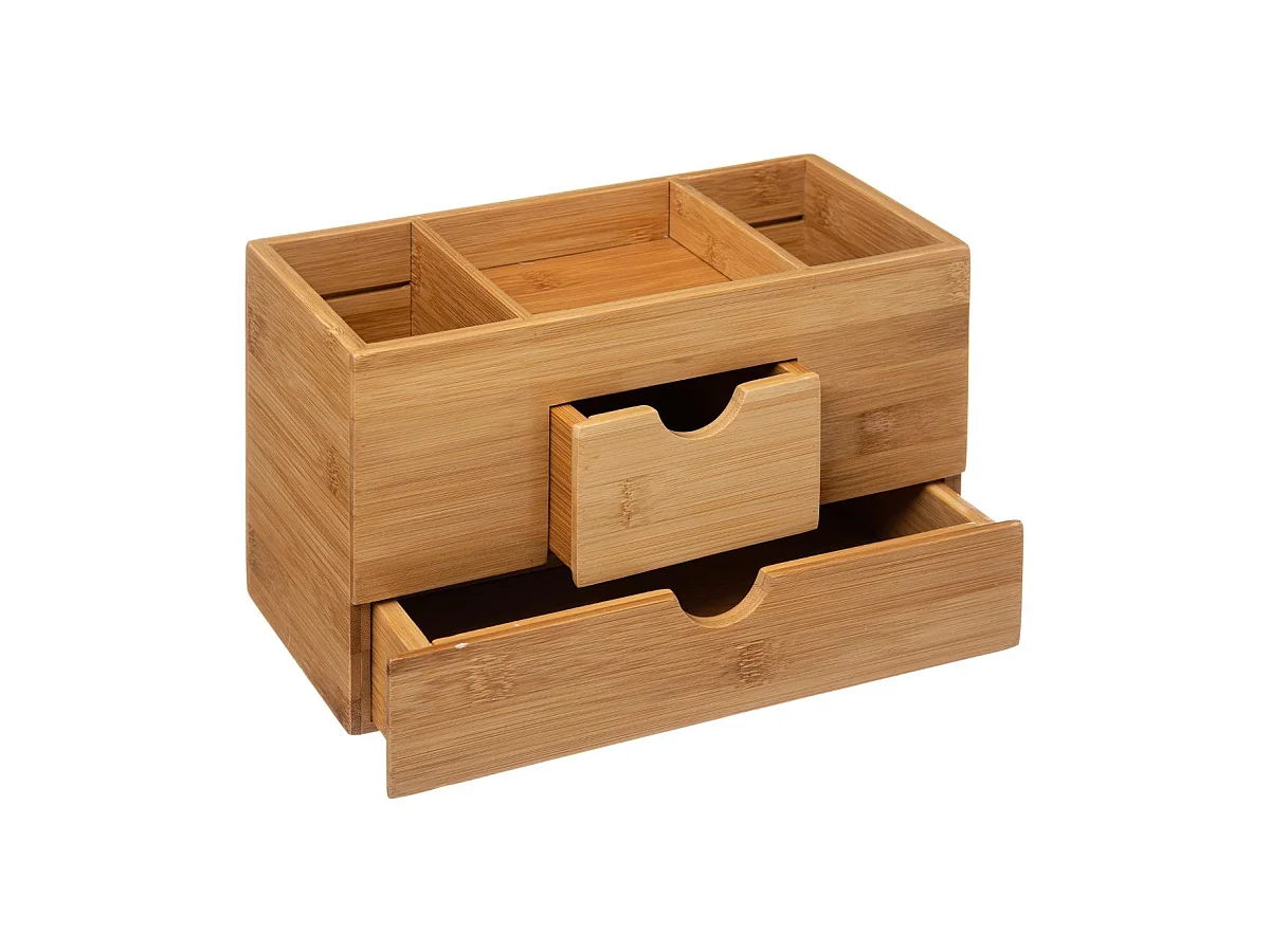 Organiseur de salle de bain Rangement maquillage 2 tiroirs en Bambou