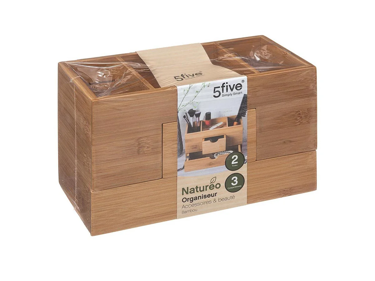 Organiseur de salle de bain Rangement maquillage 2 tiroirs en Bambou