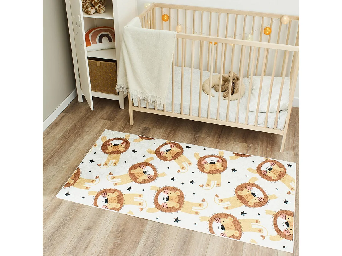 Tapis enfant 80x150 tissé marron et jaune motif animaux CELESTA 2