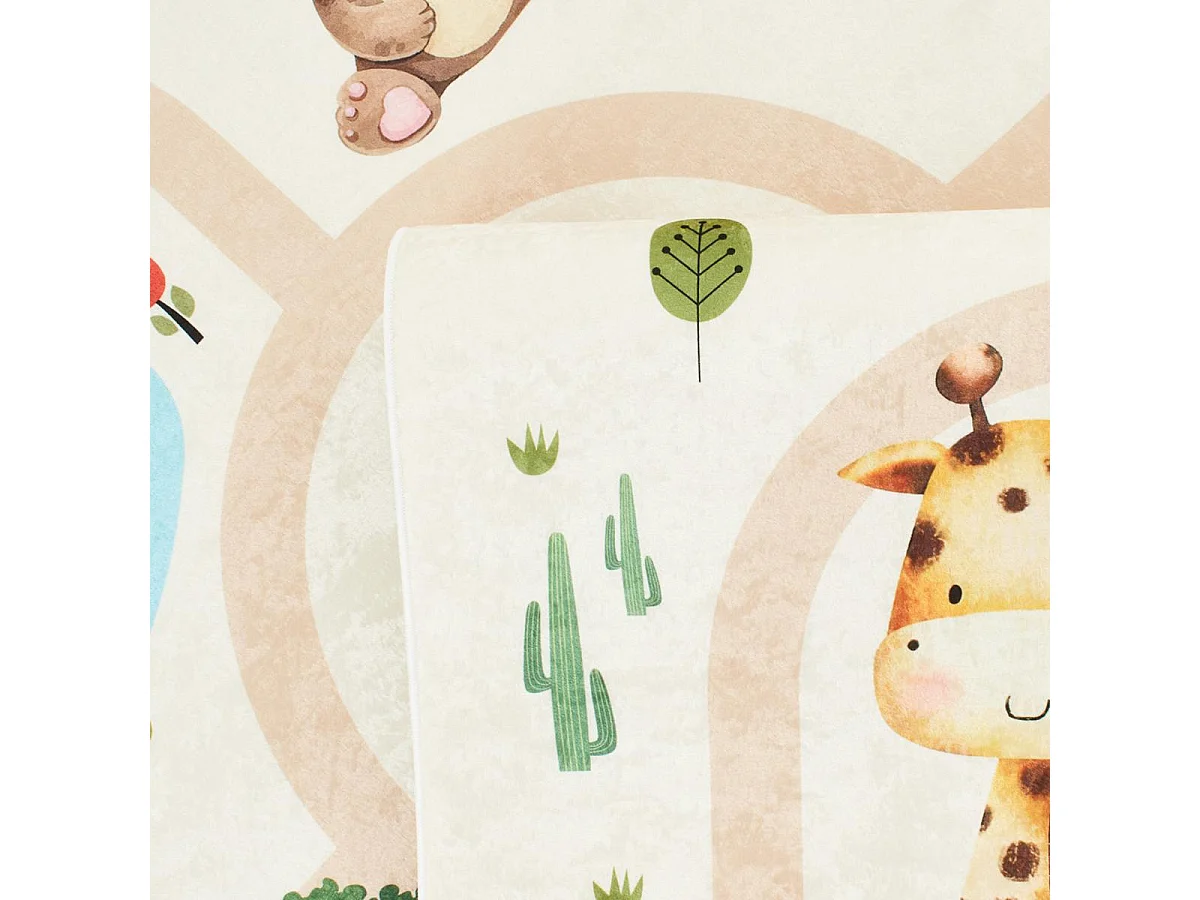 Tapis enfant 120x160 rectangle tissé crème motif animaux CELESTA