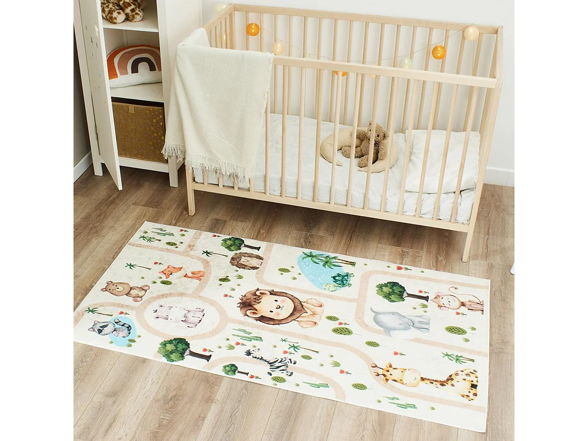 Tapis enfant 120x160 rectangle tissé crème motif animaux CELESTA