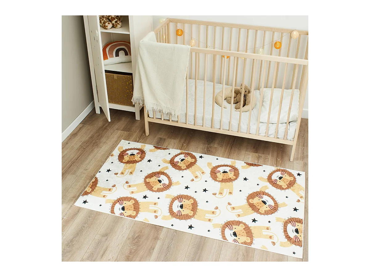 Tapis enfant 160x230 tissé marron et jaune motif animaux CELESTA 2