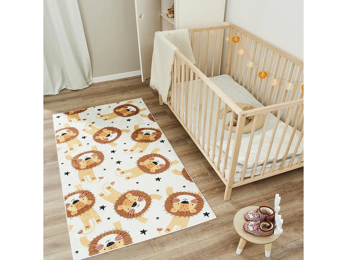 Tapis enfant 160x230 tissé marron et jaune motif animaux CELESTA 2