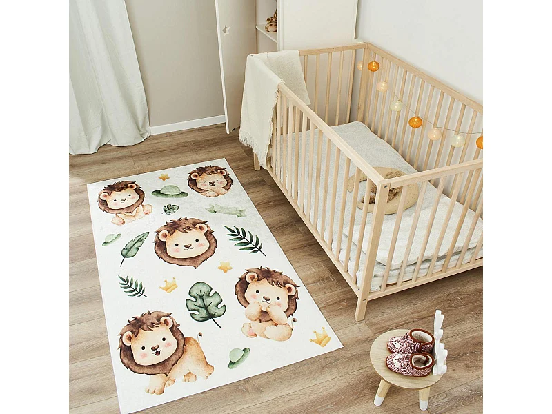 Tapis enfant 80x150 rectangle tissé crème motif animaux CELESTA 1