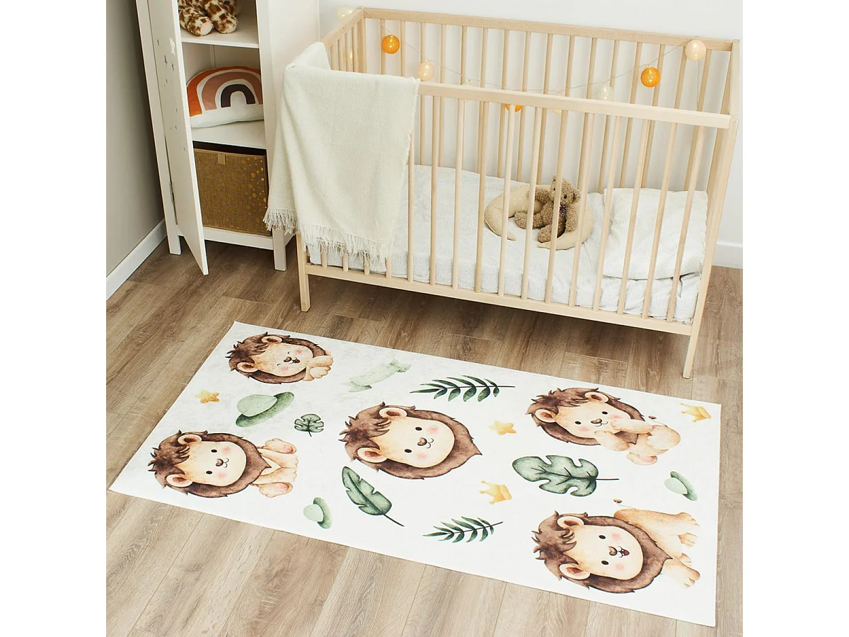 Tapis enfant 80x150 rectangle tissé crème motif animaux CELESTA 1