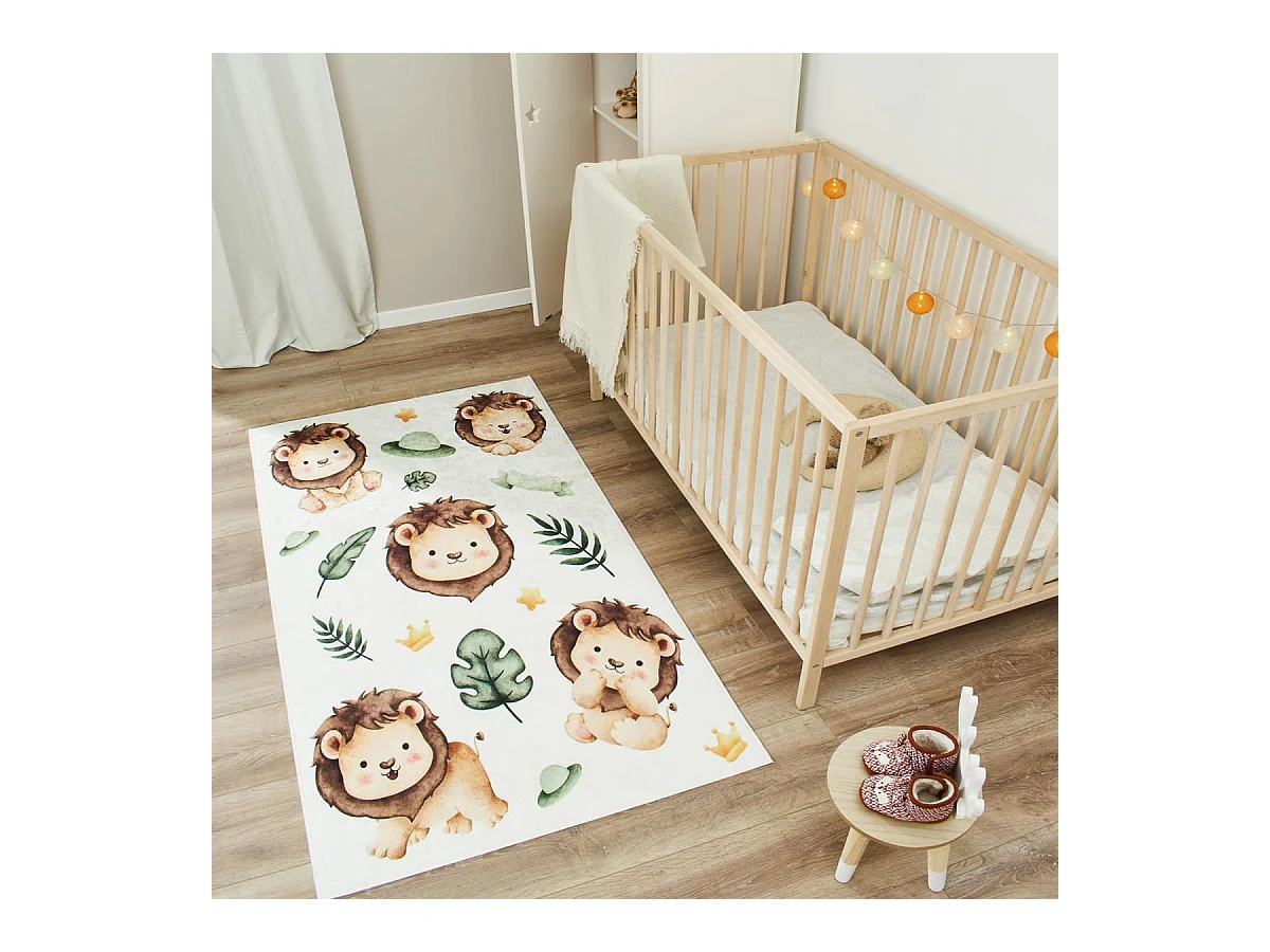 Tapis enfant 120x160 rectangle tissé crème motif animaux CELESTA 1