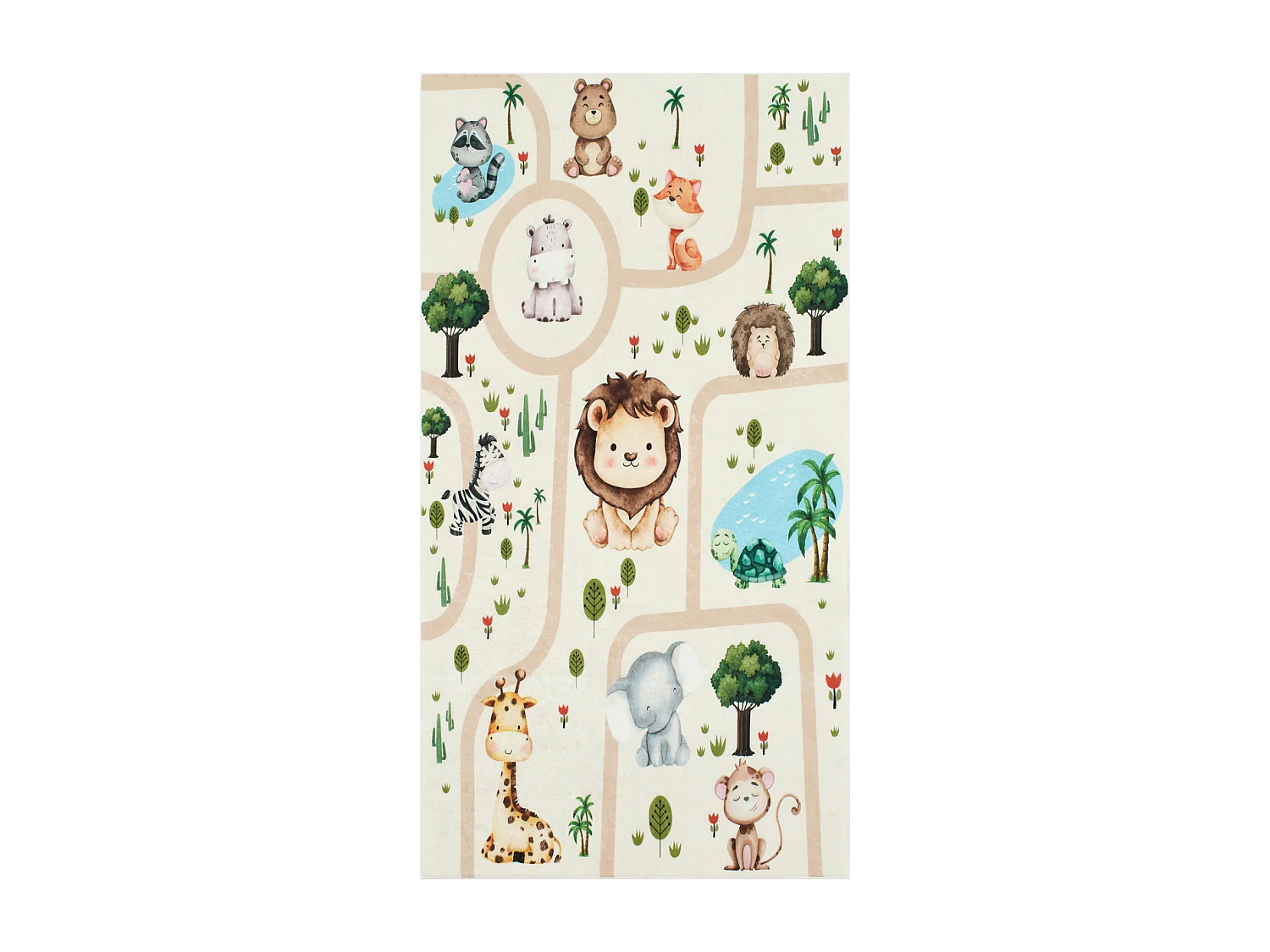 Tapis enfant 80x150 rectangle tissé crème motif animaux CELESTA