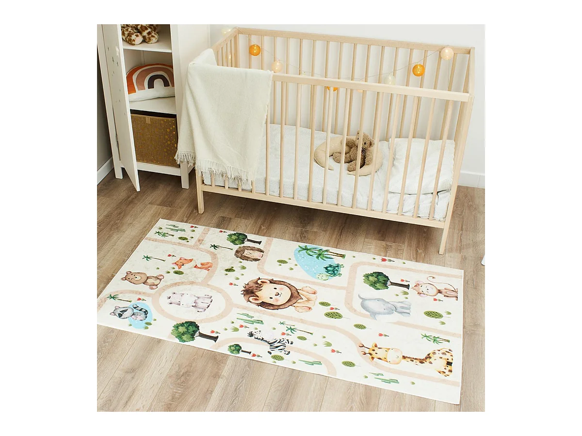 Tapis enfant 160x230 rectangle tissé crème motif animaux CELESTA