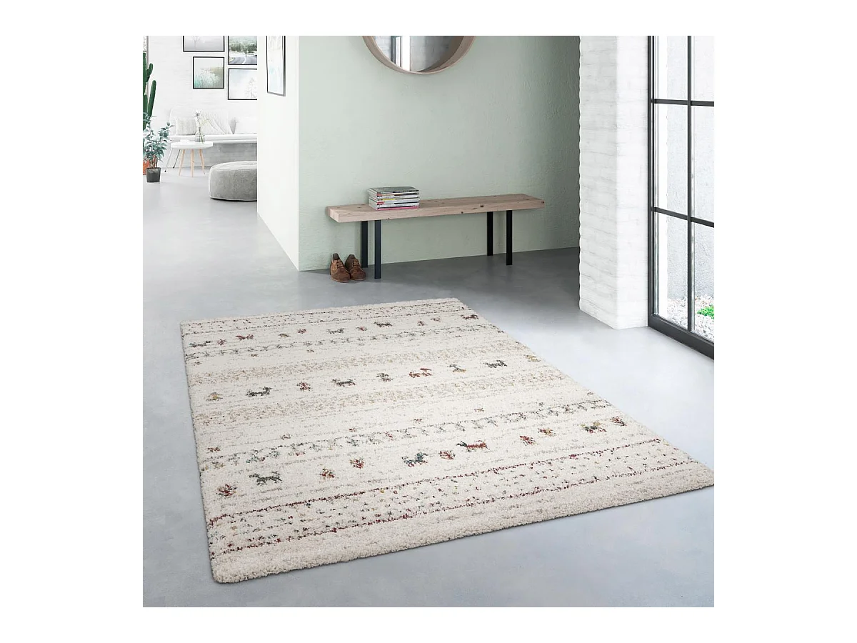 Tapis shaggy 120x170 rectangle tissé crème motif berbère AMORE 3