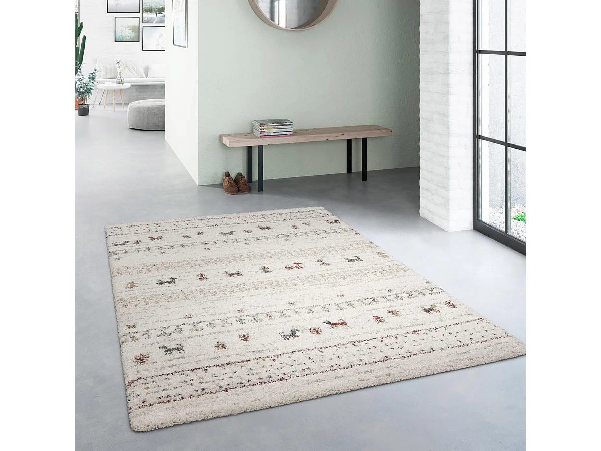 Tapis shaggy 120x170 rectangle tissé crème motif berbère AMORE 3