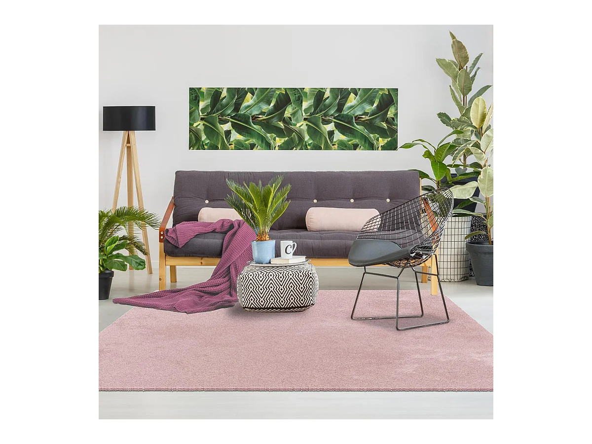 tapis grand salon 160x230 tissé rose rectangle motif uni DELIGHTA