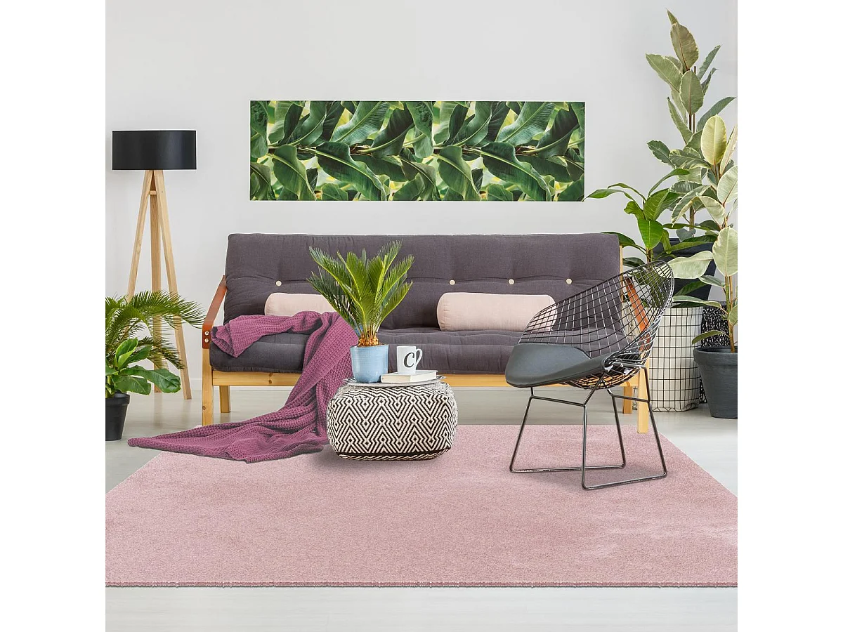tapis grand salon 160x230 tissé rose rectangle motif uni DELIGHTA