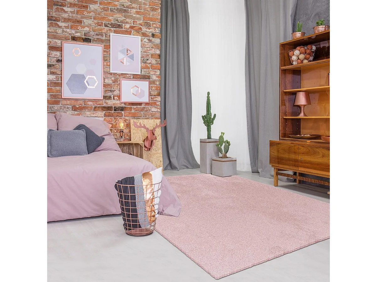 tapis grand salon 160x230 tissé rose rectangle motif uni DELIGHTA