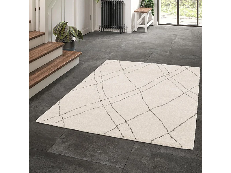 tapis salon 120x170 tissé gris clair et gris foncé rectangle motif abstrait