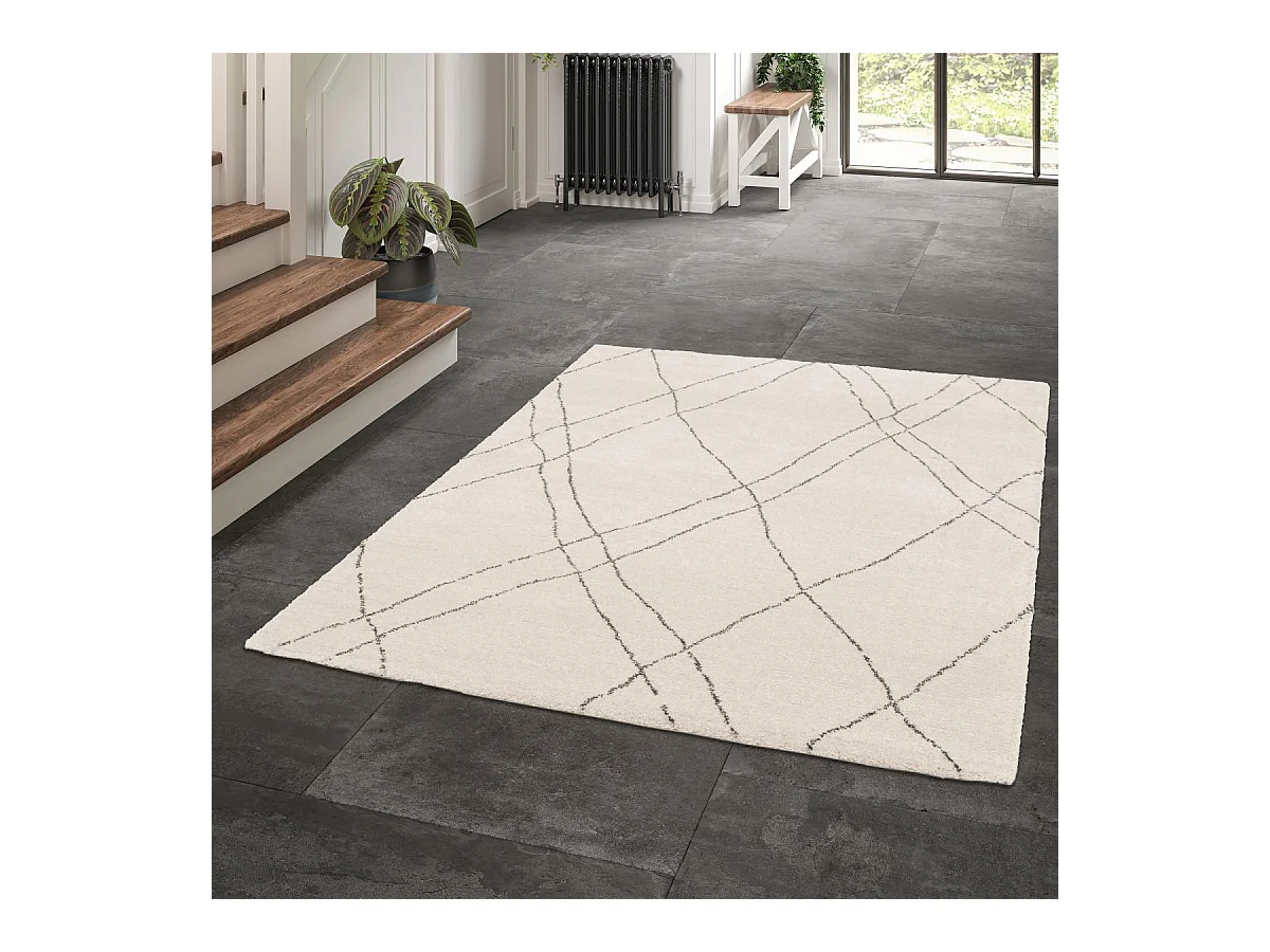 tapis salon 120x170 tissé gris clair et gris foncé rectangle motif abstrait