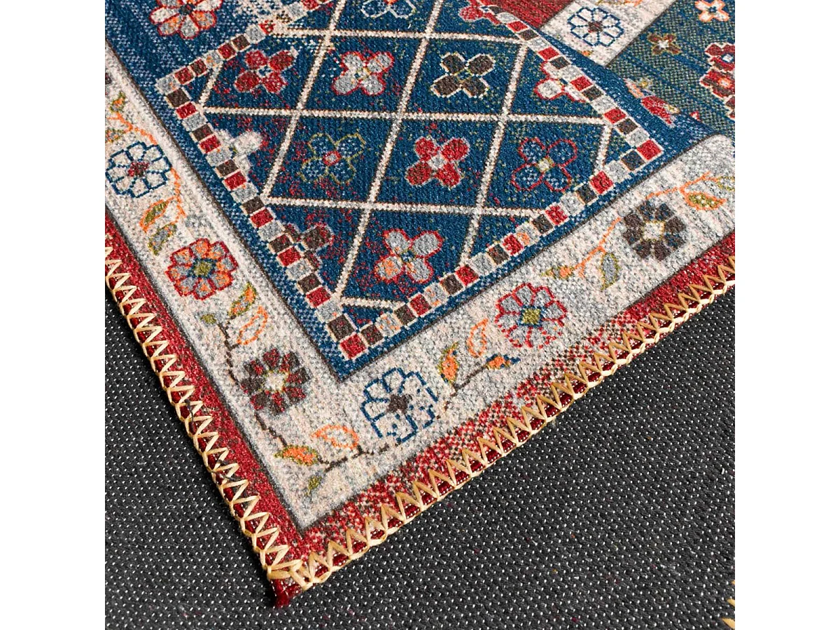 tapis cuisine 160x230 tissé rouge et bleu rectangle motif baroque SPENO 2