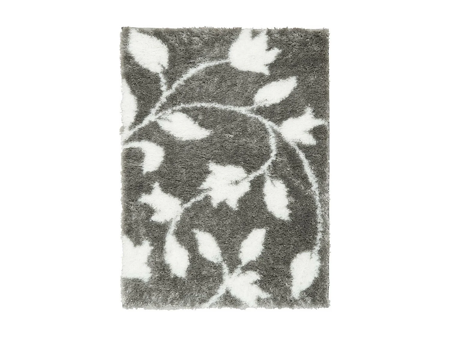 Tapis shaggy 80x300 rectangle tissé gris et blanc motif floral EMBER 2