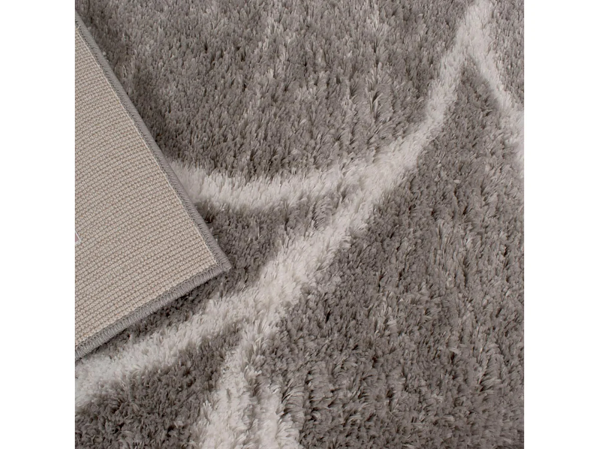 Tapis shaggy 80x300 rectangle tissé gris et blanc motif floral EMBER 2