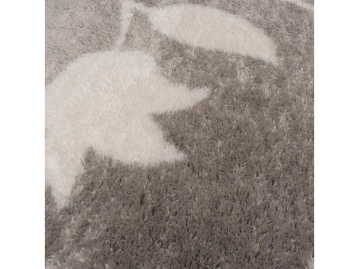 Tapis shaggy 80x300 rectangle tissé gris et blanc motif floral EMBER 2