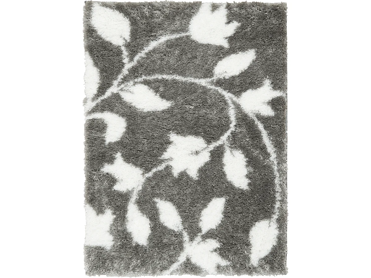 Tapis shaggy 80x300 rectangle tissé gris et blanc motif floral EMBER 2
