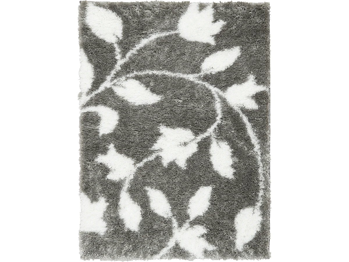 Tapis shaggy 80x300 rectangle tissé gris et blanc motif floral EMBER 2